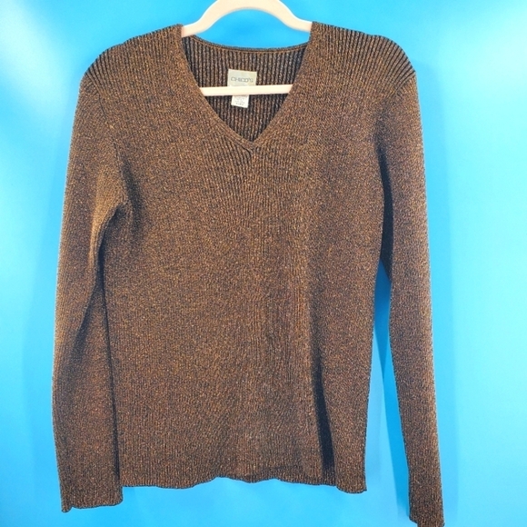 Chico's silk blend v-neck metallic sweater - Picture 1 of 14